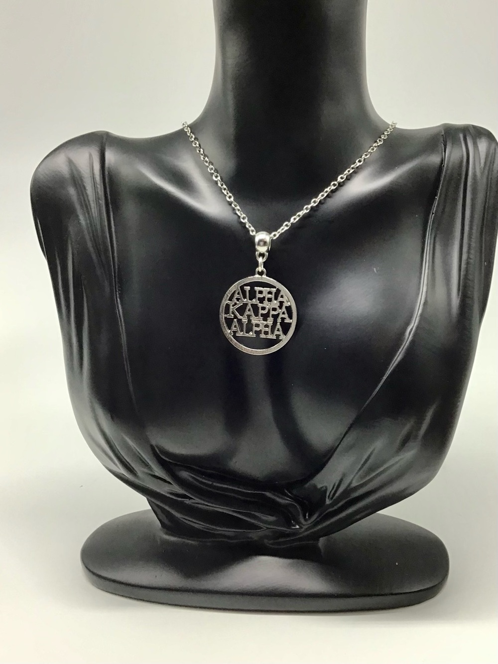 Alpha Kappa Alpha Silver Round Logo Pendant Necklace